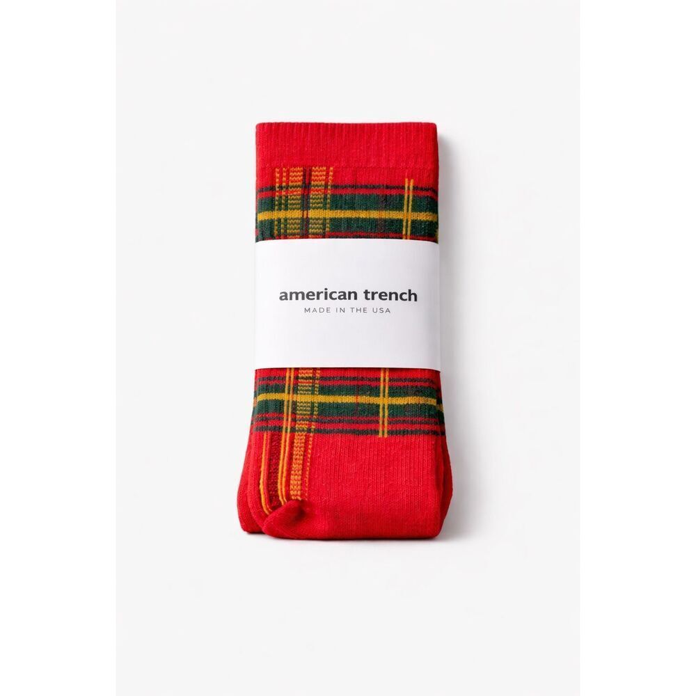 American Trench McCallister Plaid Sock Red Green Tartan High Crew Men’s 7-12 USA